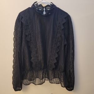 Express Black Lace High-Neck Blouse